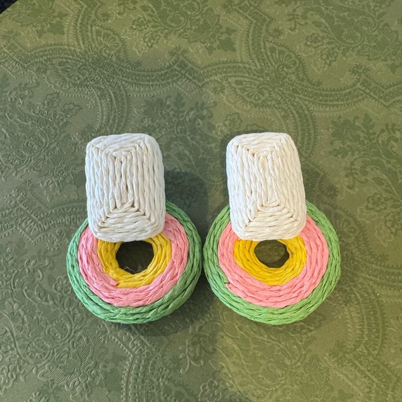 Raffia Drop Earrings Boho Handmade Woven Rattan Hoop Earrings Lightweight. New - Picture 2 of 3